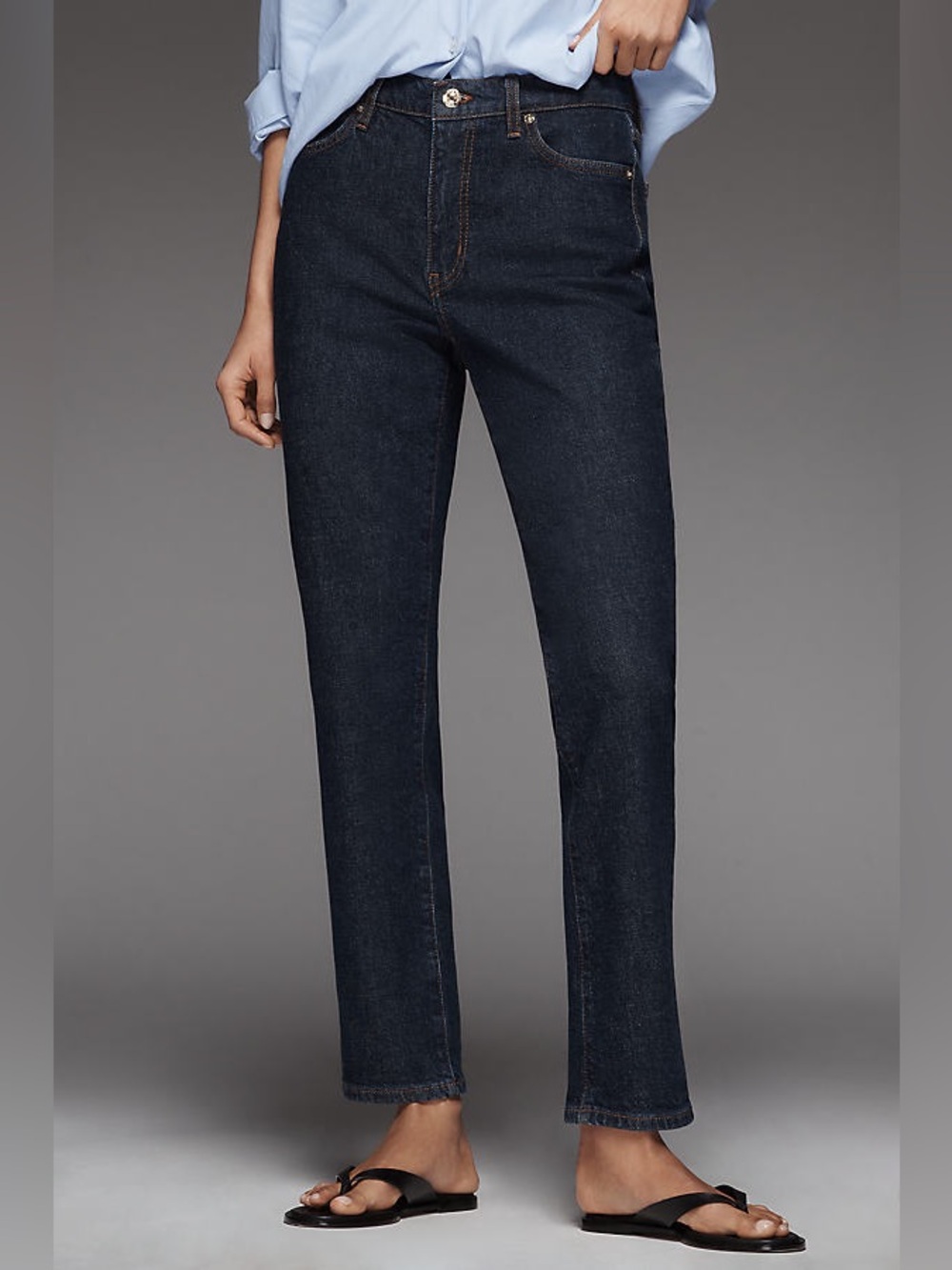 Frame The Borrowed Straight Leg Ankle Jeans in Taboo Dark Wash Size 32